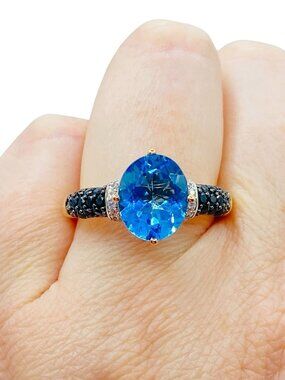 Rose Gold Vermeil Sterling Silver Blue Topaz Ring Size 10 HSN Signed SMJ Designe